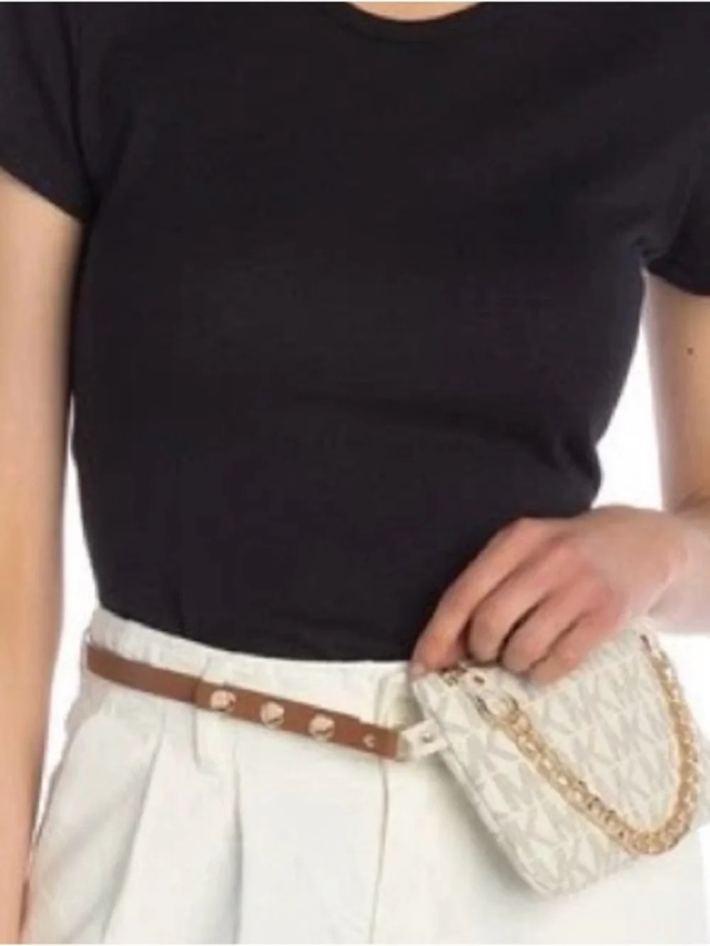 MICHAEL KORS Women's MK Signature Vanilla Synthetic Leather BELT BAG Pouch